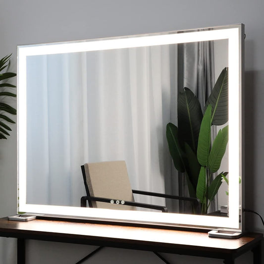 Image of large hollywood makeup mirror 3 modes lighted and smart touch control (92 x 68 cm)  ideal for luxury casual home interiors
