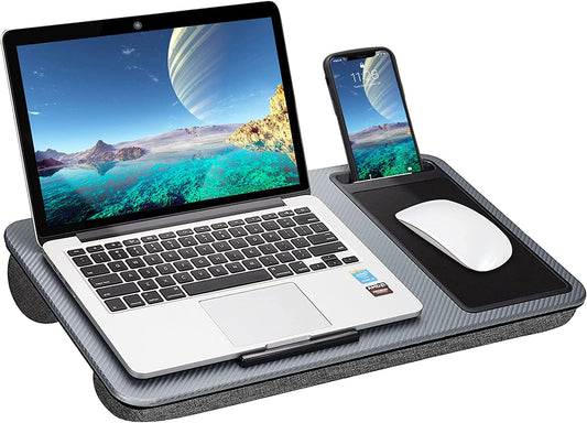 Image of portable laptop desk with device ledge, mouse pad and phone holder for home office (silver, 40cm)  versatile for both home and professional use