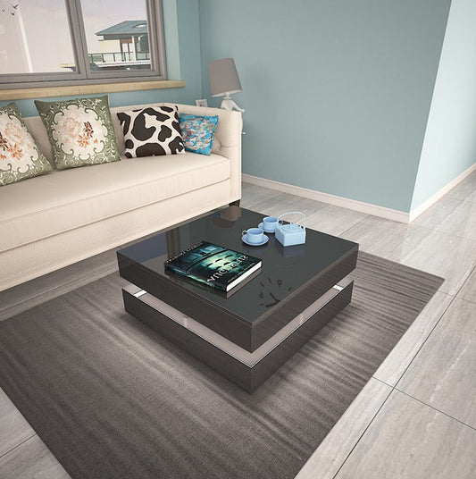 Image of modern large high gloss coffee table with led lights black  ideal for luxury casual home interiors