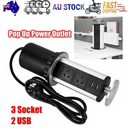 Image of pop up power point 3 socket plug + 2 usb table home kitchen desk outlet  versatile for both home and professional use