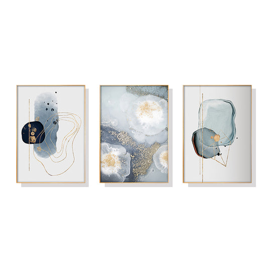 Image of wall art 60cmx90cm marbled light grey 3 sets gold frame canvas  ideal for luxury casual home interiors