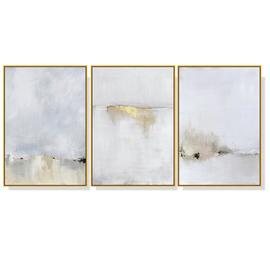Image of wall art 60cmx90cm abstract golden white 3 sets gold frame canvas  ideal for luxury casual home interiors