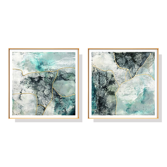 Image of wall art 60cmx60cm marbled green 2 sets gold frame canvas  ideal for luxury casual home interiors