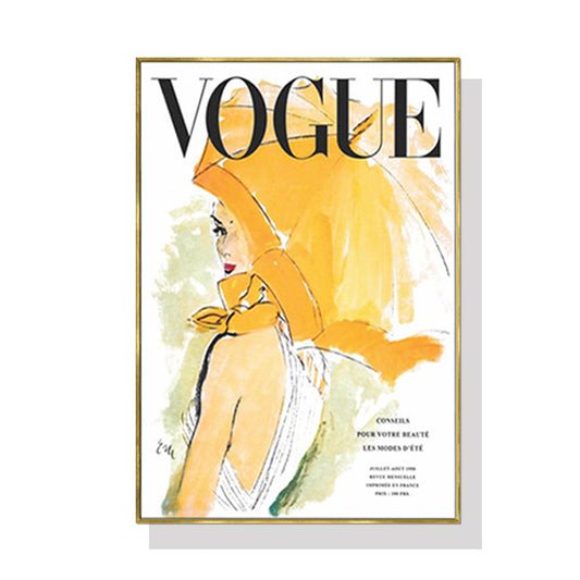 Image of wall art 90cmx135cm vogue girl gold frame canvas  ideal for luxury casual home interiors