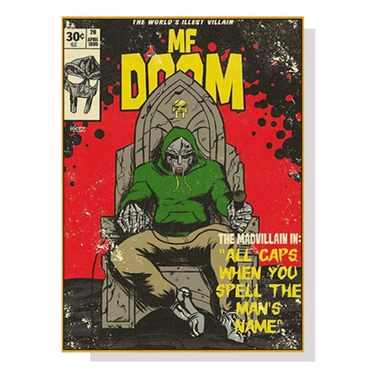 Image of wall art 80cmx120cm mf doom music gold frame canvas  ideal for luxury casual home interiors
