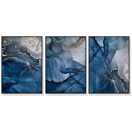Image of wall art 80cmx120cm blue gold marble 3 sets black frame canvas  ideal for luxury casual home interiors