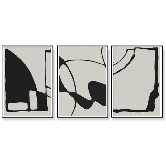 Image of wall art 80cmx120cm black beige 3 sets black frame canvas  ideal for luxury casual home interiors