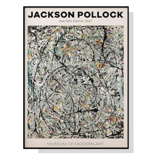 Image of wall art 100cmx150cm jackson pollock exhibition iii black frame canvas  ideal for luxury casual home interiors
