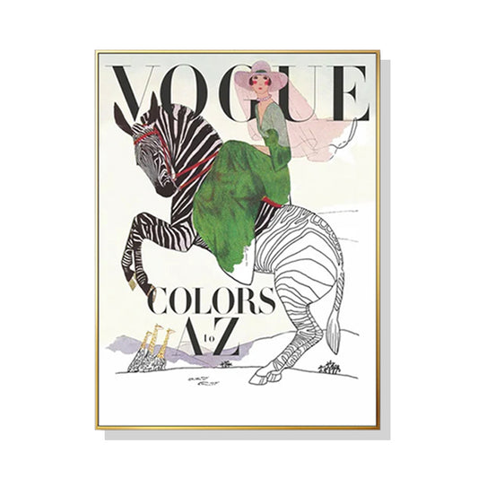 Image of wall art 90cmx135cm vogue lady gold frame canvas  ideal for luxury casual home interiors