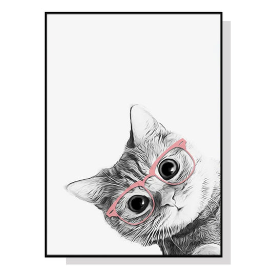 Image of wall art 40cmx60cm cat with glasses black frame canvas  ideal for luxury casual home interiors