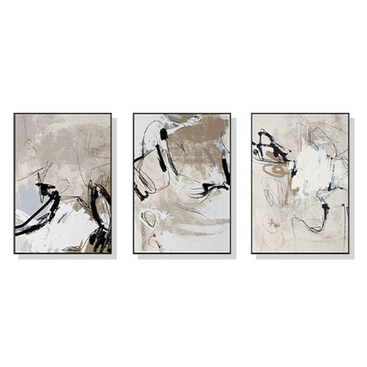 Image of wall art 80cmx120cm modern abstract beige 3 sets black frame canvas  ideal for luxury casual home interiors