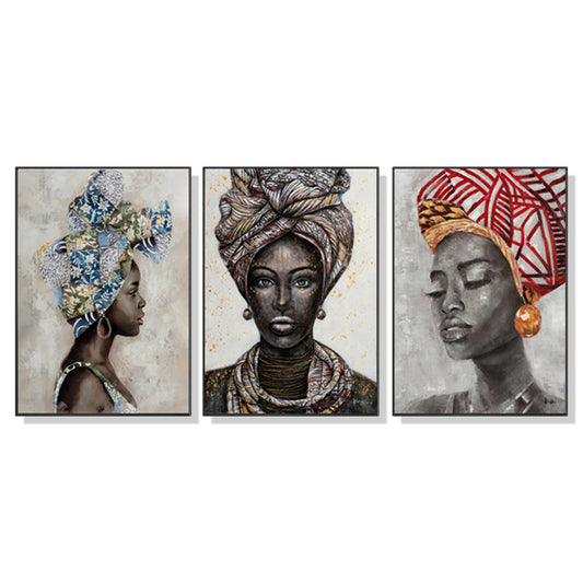 Image of wall art 70cmx100cm african women ii 3 sets black frame canvas  ideal for luxury casual home interiors