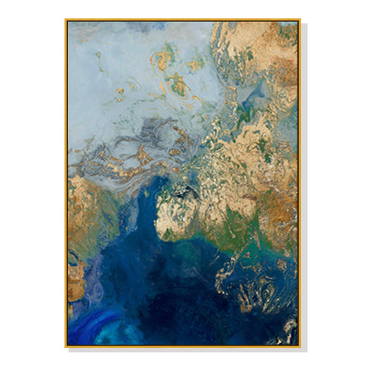 Image of wall art 90cmx135cm marbled blue gold artwork gold frame canvas  ideal for luxury casual home interiors