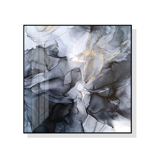 Image of wall art 40cmx40cm marbled black grey black frame canvas  ideal for luxury casual home interiors