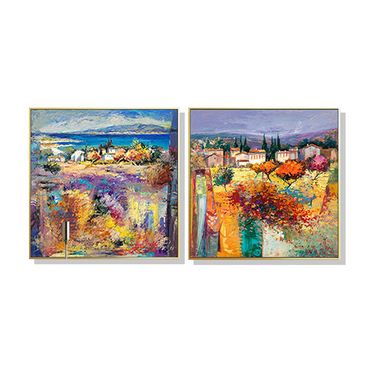 Image of wall art 80cmx80cm estate italiana 2 sets gold frame canvas  ideal for luxury casual home interiors
