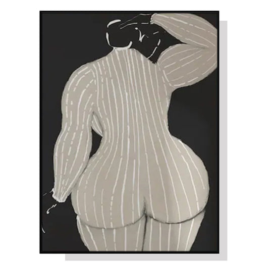 Image of wall art 90cmx135cm mid century lady black frame canvas  ideal for luxury casual home interiors