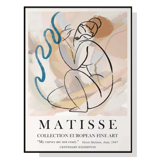 Image of wall art 100cmx150cm matisse nude line black frame canvas  ideal for luxury casual home interiors