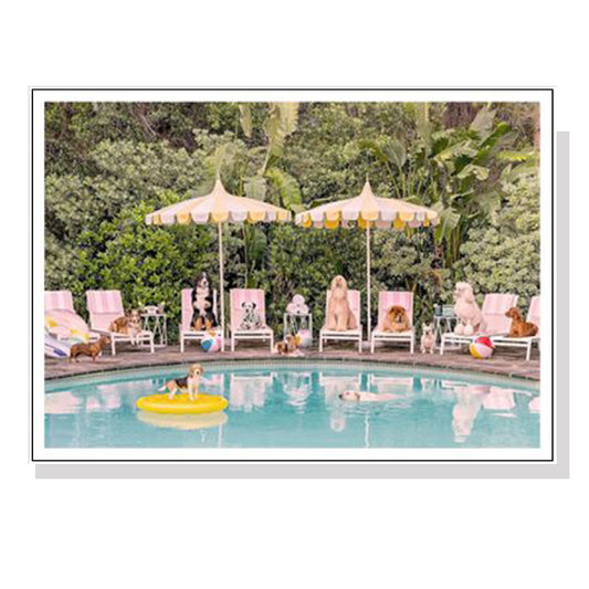 Image of wall art 90cmx135cm dogs at beverley hills hotel white frame canvas  ideal for luxury casual home interiors