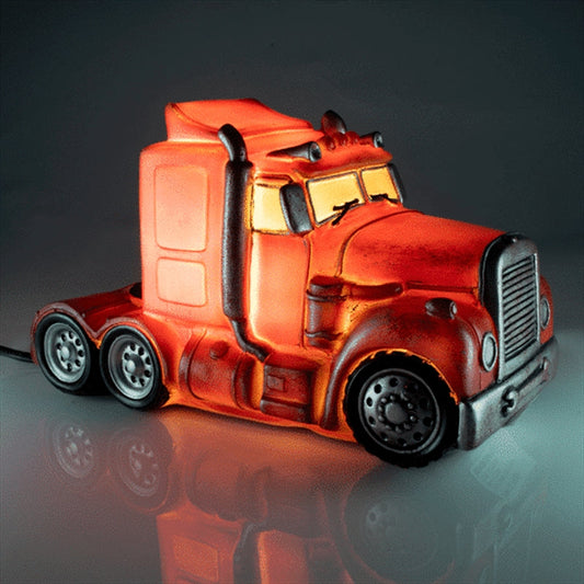 Image of red metal look truck table lamp  ideal for luxury casual home interiors