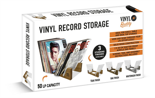 Image of vinyl album desk rack teak  suitable for aged care, corporate offices, and commercial settings