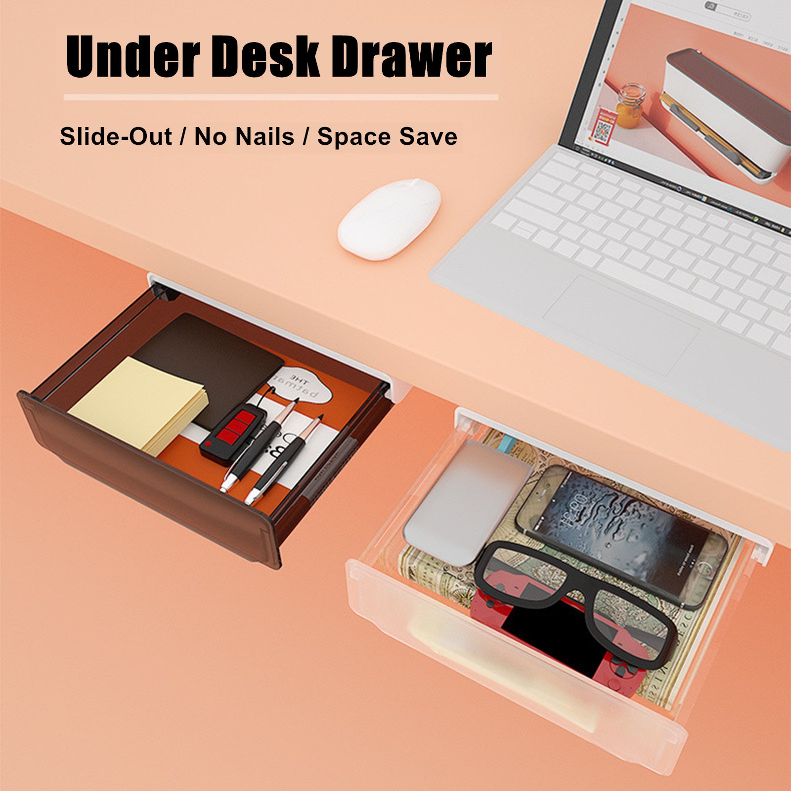 Image of under desk drawer slide-out large office organizers and storage drawers - small clear  suitable for aged care, corporate offices, and commercial settings