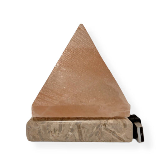Image of usb himalayan salt lamp - pyramid triangle carved shape pink crystal rock light  versatile for both home and professional use