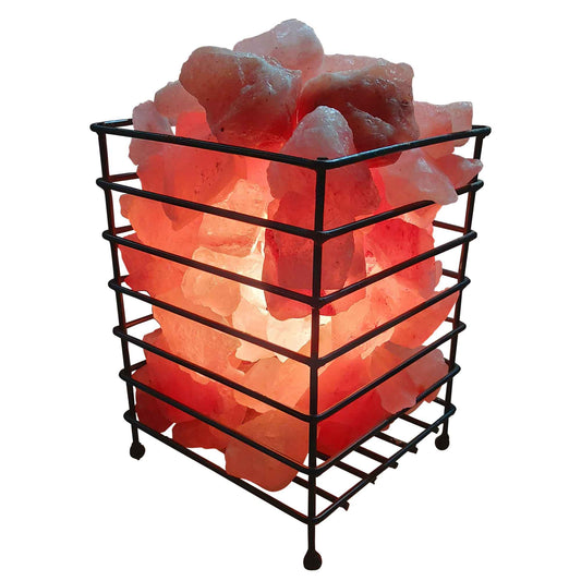 Image of 12v 12w rectangle iron basket himalayan pink salt lamp rock crystal bulb on/off  versatile for both home and professional use