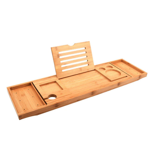 Image of luxury adjustable bamboo bath tray caddy - spa book wine & accessories holder  suitable for aged care, corporate offices, and commercial settings