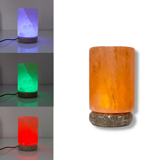 Image of usb colour changing salt himalayan lamp - cylinder shape pink rock led light  available at The Epic Shop