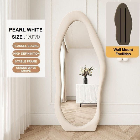 Image of 1.7m standing maiden mirror full length aesthetic full size floor mirror bedroom creative modern deco pearl white  ideal for luxury casual home interiors
