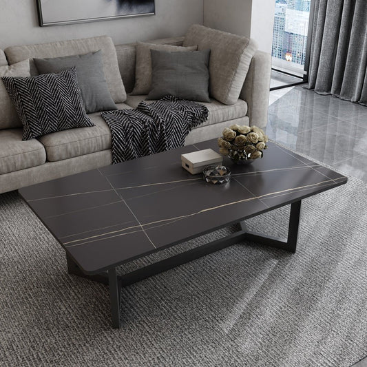 Image of 120x60cm matte black minimalist slate coffee table marble tea table living room rectangle cocktail side table solid metal legs  ideal for luxury casual home interiors