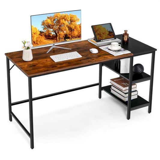 Image of 1.4m computer table desk book storage student study home office workstation vintage oak finish  versatile for both home and professional use