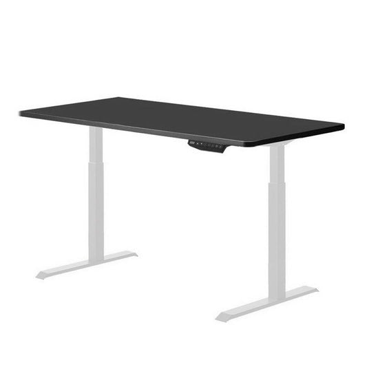 Image of 140cm standing desk height adjustable sit stand motorised grey single motor frame black top  suitable for aged care, corporate offices, and commercial settings