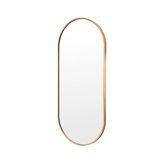 Image of wall mirror oval aluminum frame bathroom 45x100cm gold  ideal for luxury casual home interiors