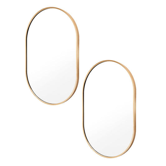 Image of 2 set wall mirror oval aluminum frame bathroom 50x75cm gold  ideal for luxury casual home interiors