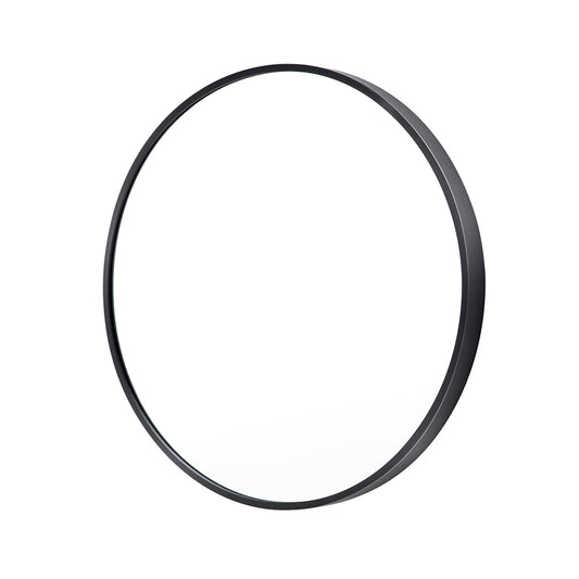 Image of wall mirror round aluminum frame bathroom 80cm black  ideal for luxury casual home interiors
