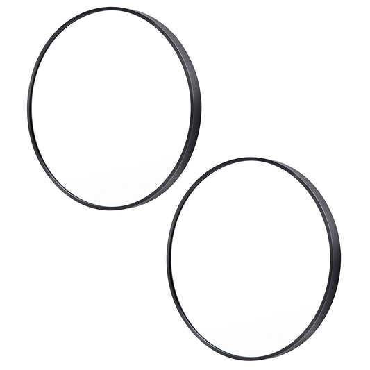 Image of 2 set wall mirror round aluminum frame bathroom 80cm black  ideal for luxury casual home interiors