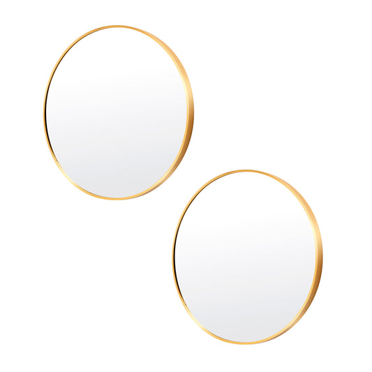Image of 2 set wall mirror round aluminum frame bathroom 50cm gold  ideal for luxury casual home interiors