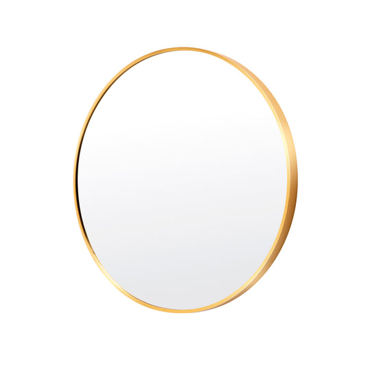 Image of wall mirror round aluminum frame bathroom 70cm gold  ideal for luxury casual home interiors