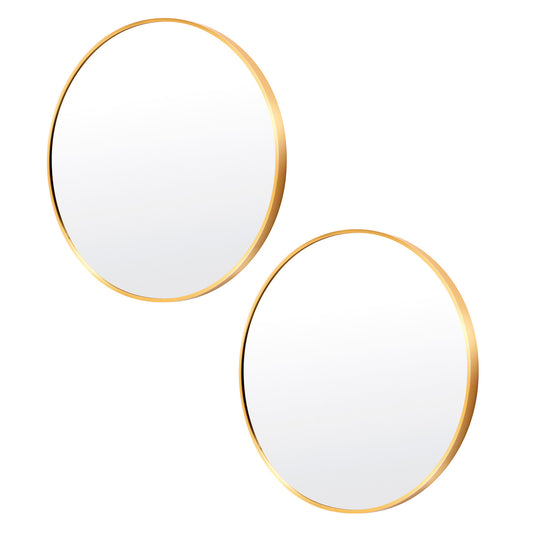 Image of 2 set wall mirror round aluminum frame bathroom 70cm gold  ideal for luxury casual home interiors