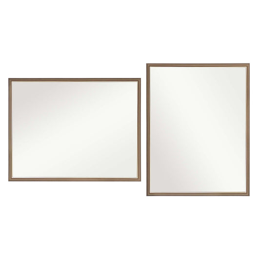 Image of 2 set wall mirror rectangular frame bathroom 70x90cm antique brown  ideal for luxury casual home interiors