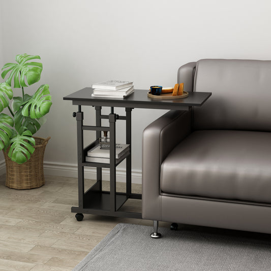 Image of yes4homes side table with storage shelves, height adjustable sofa couch coffee end table bedside table laptop desk with wheels  ideal for luxury casual home interiors