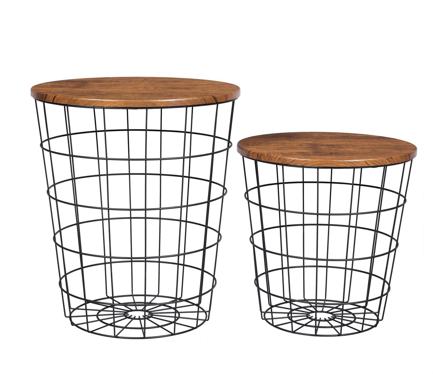 Image of yes4homes vintage round coffee tables set of 2 side tables robust steel frame for living room bedroom rustic brown and black  ideal for luxury casual home interiors