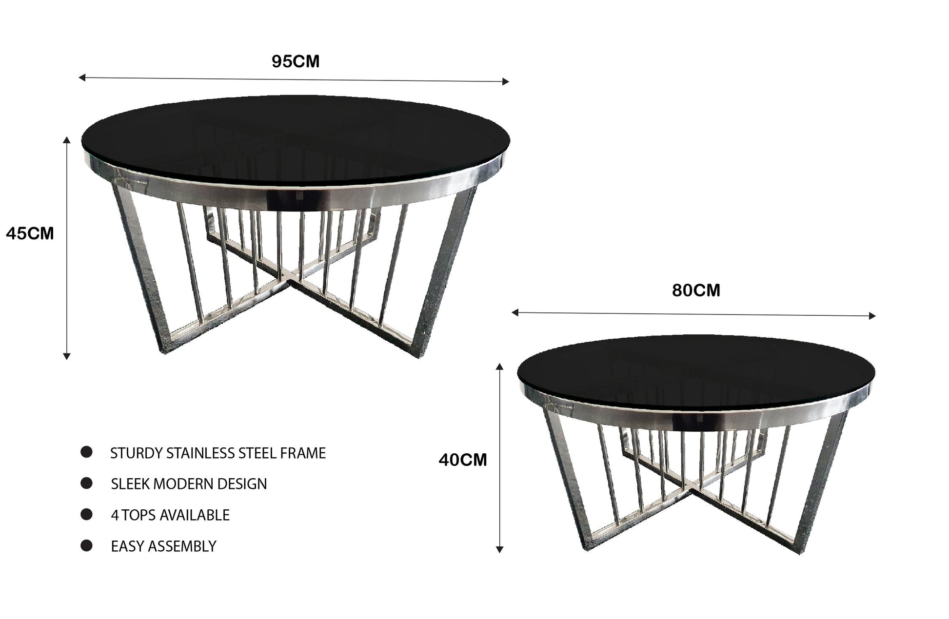 Image of salina coffee table 80cm silver base - black glass  ideal for luxury casual home interiors