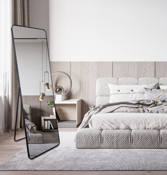 Image of metal rectangle black free standing mirror - 50cm x 170cm  ideal for luxury casual home interiors