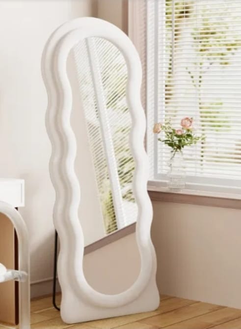 Image of cloud wavy velvet free standing / wall mirror  ideal for luxury casual home interiors