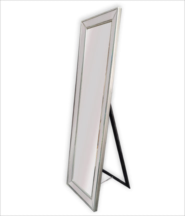 Image of silver beaded framed mirror - free standing 50cm x 170cm  ideal for luxury casual home interiors