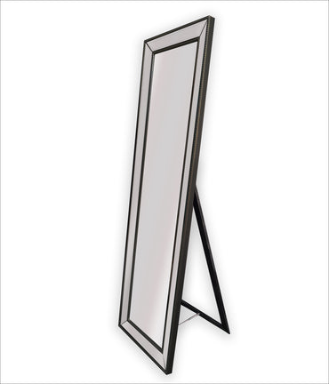 Image of black beaded framed mirror - free standing 50cm x 170cm  ideal for luxury casual home interiors