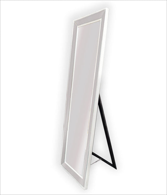 Image of white beaded framed mirror - free standing 50cm x 170cm  ideal for luxury casual home interiors