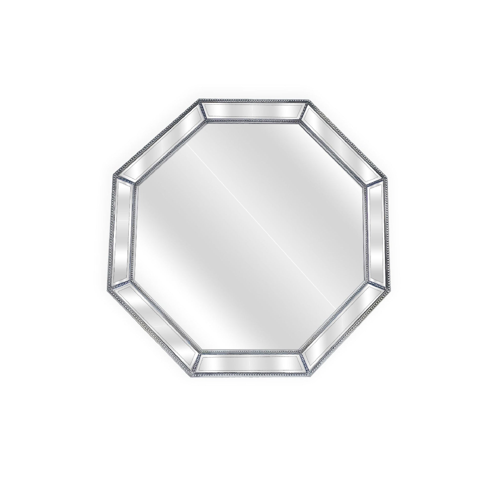 Image of silver beaded framed mirror - octagon - 90cm x 90cm  ideal for luxury casual home interiors
